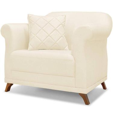 Imagem de Poltrona Decorativa Retro Polo Com Almofada Linho Perola Ezz Perola