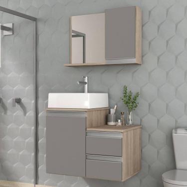Imagem de Conjunto Gabinete Banheiro Cross 60 (gabinete+espelheira+cuba) Madeirado Cinza
