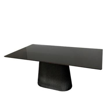 Imagem de Mesa De Jantar Cone Retângular 198x122 cm Tampo Laca Preta Base Corda 