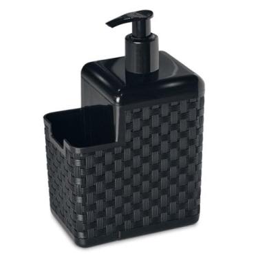 Imagem de Porta Detergente e Esponja Dispenser com Suporte P/ Bucha Rattan Preto