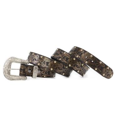 Imagem de Cinto Feminino Country Floral Metalizado Cravejado Strass com Cravo - 