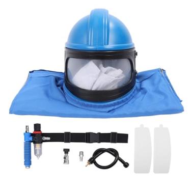 Imagem de Capacete para jateador de areia, Capuz para jateamento de areia com rosca de 13mm com regulador de temperatura e entrada de ar de 1/4 pol, Cobertura facial para jateamento de areia