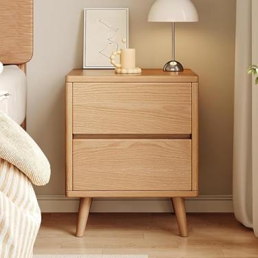 Imagem de Mesa de cabeceira de madeira maciça com 3 gavetas, lateral moderna de meados do século, organizador de armário de armazenamento de 3 níveis para quarto, sala de estar, corredor, entrada, madeira, 40 x