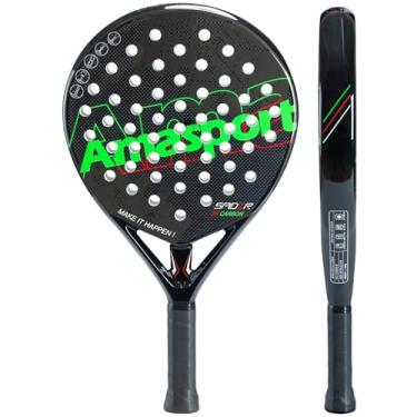 Imagem de AMA SPORT Raquete de padel com superfície de fibra de carbono 3K com memória EVA Flex Foam Core Raquete de tênis de padel leve (verde redondo 3K)