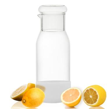 Imagem de hjn Jarra de vidro pequena com tampa de copo, jarra de água para geladeira, bebidas quentes ou frias, chá gelado, leite, suco, 830 ml e tampa transparente (tampa transparente para jarra de vidro)