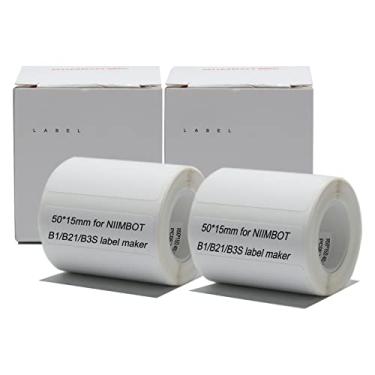 Imagem de Fita adesiva branca para NIIMBOT B1 B21 B3S, 2 rolos 1,96" x 0,59" (50 x 15 mm) papel de impressão de etiquetas adaptadas mini etiquetas adesivo padrão laminado recipiente de escritório substituição
