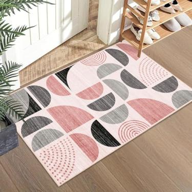 Imagem de MUJOO Tapete pequeno lavável, boho 2 x 3 tapetes para entrada de banheiro entrada quarto cozinha, tapete de porta da frente antiderrapante interior macio moderno abstrato rosa e cinza
