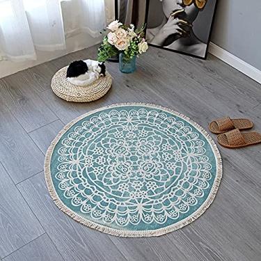 Imagem de Tapete boêmio para quarto, tapete de mandala redondo para sala de estar, tapete de meditação em círculo boêmio fofo, tapete de franja de algodão redondo 7,62 cm - azul lifgt
