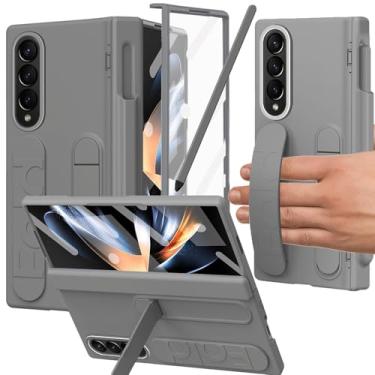 Imagem de YQODSZ Capa para Samsung Galaxy Z Fold 3 com suporte para caneta S e caneta Stylus, capa com suporte Z Fold 3 com alça de mão, proteção de dobradiça, protetor de tela de borda elevada para Z Fold 3