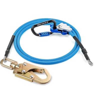 Imagem de TRSMIMA Flipline de núcleo de fio de aço - Proteção contra quedas de 3,7 m Arborist Climbing Tree Arborist 1/5.1 cm Kit de cordão de cabo de aço galvanizado com gancho giratório de aço com fecho