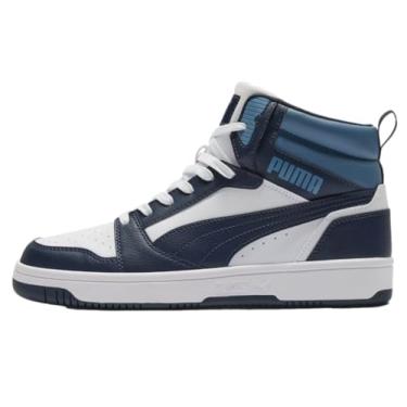 Imagem de PUMA Tênis de basquete masculino Rebound V6 Mid Lace Up Casual - Vermelho, Branco, Branco/azul marinho/azul horizonte, 43
