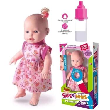 Imagem de Boneca que fala primeiros sons bebe Sapekinhas + mamadeira magica - Mi
