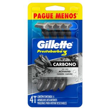 Imagem de Aparelho de Barbear Descartável Gillette Prestobarba3 Carbono Carvão Ativado 4 Unidades
