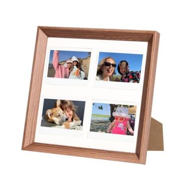 Imagem de CAIYOULE Moldura de madeira, moldura para câmera Polaroid e Fujifilm Instant Wide400 Wide300 Wide210, para 4 fotos de 8 x 10 cm - marrom