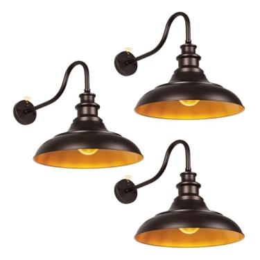 Imagem de Rosient Luz De Celeiro Externa De Pescoço De Ganso, 3 Peças De Iluminação Externa Do Anoitecer Ao Amanhecer, Luminárias Vintage De Garagem Externa De 16 Polegadas Para Entrada De Porta De Entrada De