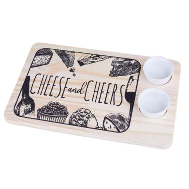 Imagem de Tábua de Frios Retangular Madeira 20x33cm com 2 Potes Cazza 57PT