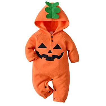 Imagem de Happy Cherry Toddler Baby One Piece Long Sleeve Romper with Hood Newborn Unisex Pumpkin Warm Jumpsuit Cute Outfits Overall Bodysuit