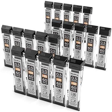 Imagem de Nicpro 1200 refis de grafite 0,5 mm HB #2 refis de lapiseira resistente a quebras 0,5 mm, pacote com 60 por tubo, 20 tubos