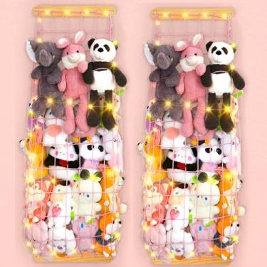 Imagem de Unicorn Castle Armazenamento de animais de pelúcia de madeira organizador de armazenamento de brinquedos de pelúcia rede espaço economizar animais de pelúcia suporte de rede decoração de quarto de