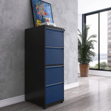 Imagem de Gaveteiro Arquivo para Escritório em Aço 4 Gavetas Preto/Azul Delrei