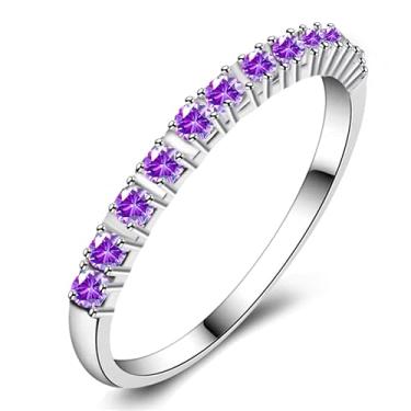 Imagem de Uloveido Anel de eternidade de pilha de diamante simulado CZ banhado a platina J029, US Size 7-Dia 17.3mm, Cristal, Zircônia cúbica