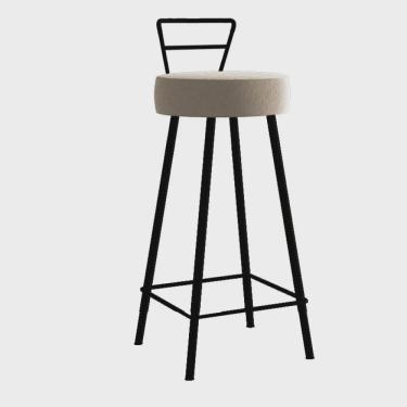 Imagem de Banqueta Alta Com Encosto Tina Eiffel Cozinha Bar Bistrô Ferro Preto Corino Bege - Ahazzo Móveis