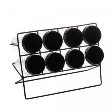 Imagem de Organizador de Temperos 9 Peças de Vidro com Suporte de Metal Preto Lyor
