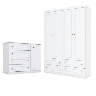 Imagem de Cômoda e Guarda Roupa Infantil Mississipi 4 Portas Branco hp - Henn
