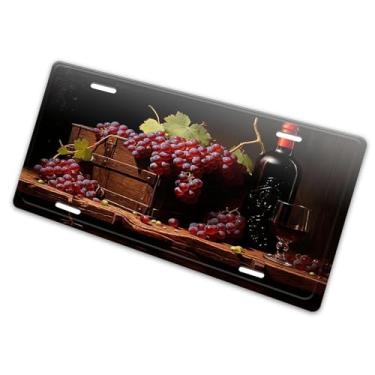 Imagem de Tampa para placa de carro com design de barril de carvalho de vidro para garrafas de vinho - etiqueta artística de alumínio, à prova de ferrugem, design exclusivo e novidade - 15 x 30 cm