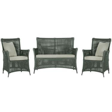 Imagem de Jogo Sofá e 2 Poltronas de Área Igapó Alumínio Pintura Preta Corda Náutica Estofado 3 Trama