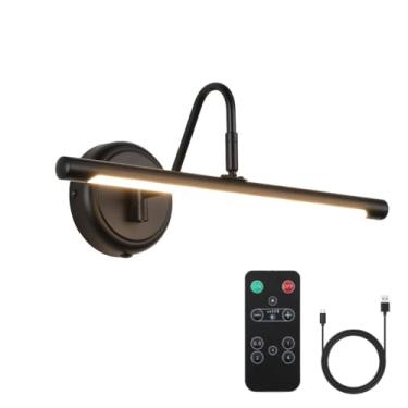 Imagem de Luz de imagem regulável sem fio com controle remoto, arandela de parede recarregável de 5000 mAh - Luz de arte preta ajustável para pinturas, galerias, retratos e exibição de arte