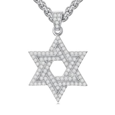 Imagem de Lattd Colar com estrela de Davi, prata esterlina 925, zircônia cúbica 5A, pingente de estrela judaica, joia para homens e mulheres, com corrente de aço inoxidável 55 + 5 cm, one size, Prata esterlina