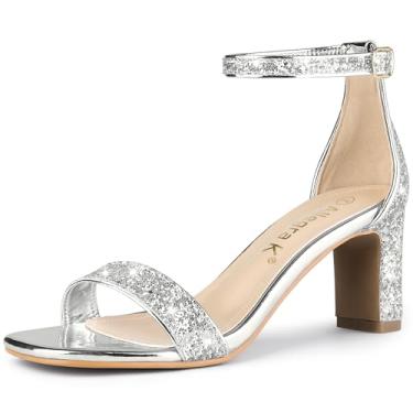 Imagem de Allegra K Sandália feminina de salto grosso com tira no tornozelo, Prata, 8.5