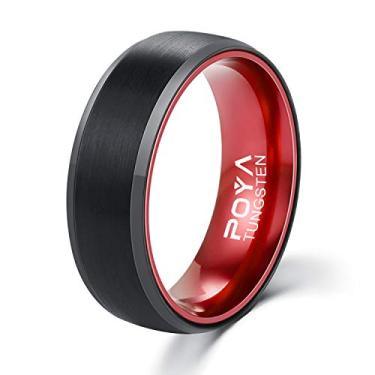 Imagem de POYA TUNGSTEN Anel masculino feminino 8 mm 6 mm preto banhado a preto bordas chanfradas anodizado laranja vermelho verde roxo azul alumínio interior ajuste confortável, Alumínio, Alumínio
