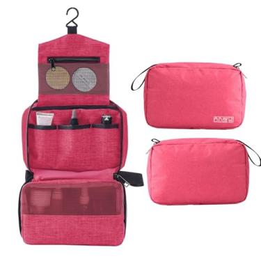 Imagem de Bolsa de higiene pessoal portátil com sacola de viagem para gancho suspensa para produtos de higiene pessoal resistente a água para o organizador de maquiagem de maquiagem de (Rose Red)