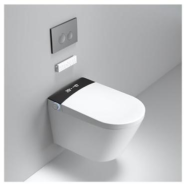 Imagem de MEJE #MZE014P - Sanitário inteligente pendurado na parede, vaso sanitário inteligente alongado de uma peça com bidê embutido, assento aquecido, secador de ar quente, descarga automática, abrir e fechar automático, controle remoto, luz noturna, branco
