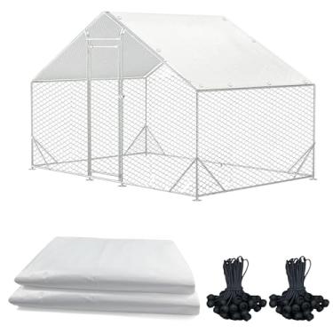 Imagem de Hlimior 2 Pcs Cobertura Para Galinheiro Externo Com 40 Peças De Corda Elástica, Lona Para Galinheiro À Prova D'Água E De Sol Para Grandes Canetas Ao Ar Livre (Branco, 11,5 X 6,5 Pés)