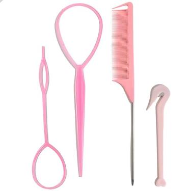 Imagem de Kit 4 Acessórios para Penteado Pente Agulhas e Tira Laço Baby Hair Penteado Infantil Penteado Adulto (Rosa)