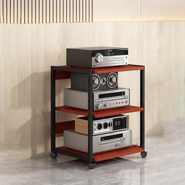 Imagem de Rack De áudio Prateleira De Jogos Rack De áudio De Chão Suporte De Mídia De áudio E Vídeo Moderno Com Roda Universal Suportes De Armazenamento De Míd, Walnut, 50x40x69.5cm