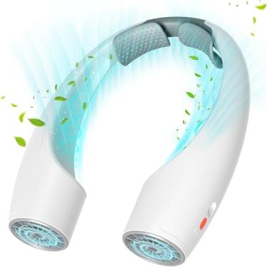 Imagem de Heelkl Ventilador de pescoço AI, ventilador pessoal portátil ajustável de 4 velocidades, recarregável, bateria de 4000 mAh, resfriamento mais rápido, ultra silencioso para casa, escritório, viagens