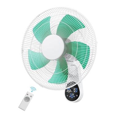 Imagem de Mirdred - Ventilador de parede de 16 polegadas, 5 pás e 5 velocidades, com controlo remoto, temporizador de 90 graus, 8 horas, ventilador oscilante para quarto, casa, cozinha, ginásio, ioga,