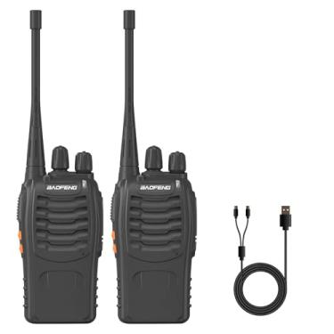 Imagem de Pacote com 2 Walkie Talkie BAOFENG BF-888S carregador USB-C 16 canais de rádio amador para adulto 1500mAh bateria de íon de lítio de substituição rádio BF-88A com lanterna (preto)