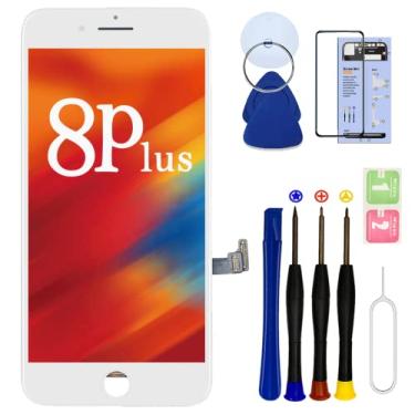 Imagem de Tela de substituição de 5,5 polegadas para iPhone 8 Plus (A1864, A1897, A1898), tela digitalizadora 3D Touch LCD para iPhone 8 Plus, com kit de ferramentas de reparo que inclui câmera frontal e fone de ouvido e sensores (branco)