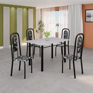 Imagem de Conjunto de Mesa Tubular 120cm X 75cm Tampo Granito Ocre com 4 Cadeiras Lara Floral preto / Preto TXT