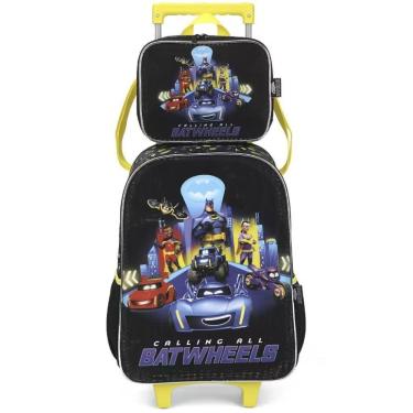 Imagem de Kit Mochila Rodinha Lancheira Térmica Menino Escolar Infantil Batman Wheels Robbin Luxcel