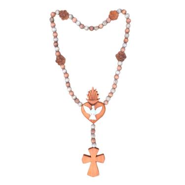 Imagem de Terço Decorativo Grande Colar De Mesa De Madeira Com Divino Espirito Santo