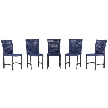 Imagem de 5 Cadeiras De Jantar Cannes De Alumínio Pintura Marrom Trama Azul