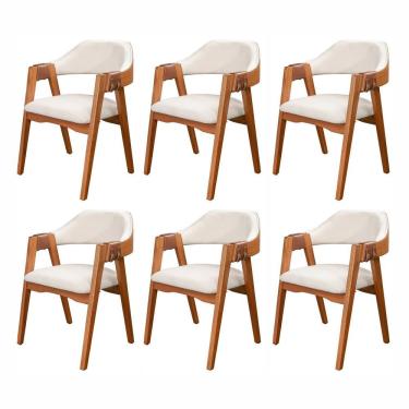 Imagem de Conjunto Com 6 Cadeiras De Madeira 100% Maciça, Estofada E Braço Em Couro Original Bélgica Living Ou Imbuia Boucle
