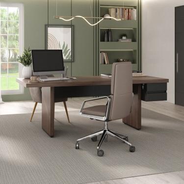 Imagem de Mesa Para Escritório E Reunião 2 Metros Com 2 Gavetas Em Tamburato Executiva Charuto-preto