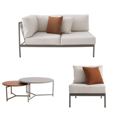 Imagem de Conjunto Jardim 1 Chaise 1 Sofá 70cm 1 Mesa Baixa 1 Mesa Centro Alta Refúgio Cabecasa Champanhe-quaker